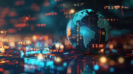Poster - A computer generated image of a globe with a blue and orange background