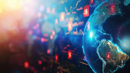 Poster - A globe with a bunch of numbers and dollar signs on it