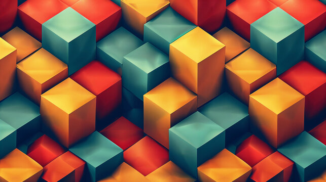 Abstract blue background with a seamless pattern of 3D cubes,Colorful Geometric Triangle Mosaic Texture Art