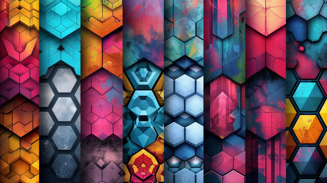 Abstract blue background with a seamless pattern of 3D cubes,Colorful Geometric Triangle Mosaic Texture Art