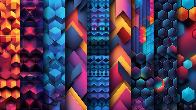 Abstract blue background with a seamless pattern of 3D cubes,Colorful Geometric Triangle Mosaic Texture Art