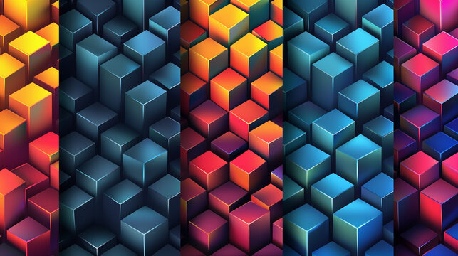 Abstract blue background with a seamless pattern of 3D cubes,Colorful Geometric Triangle Mosaic Texture Art
