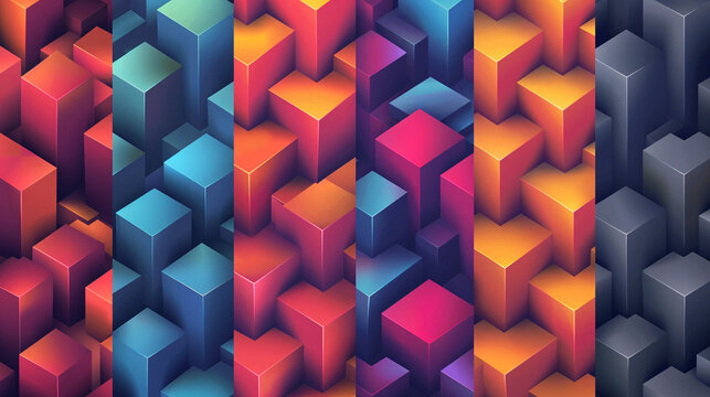 Abstract blue background with a seamless pattern of 3D cubes,Colorful Geometric Triangle Mosaic Texture Art