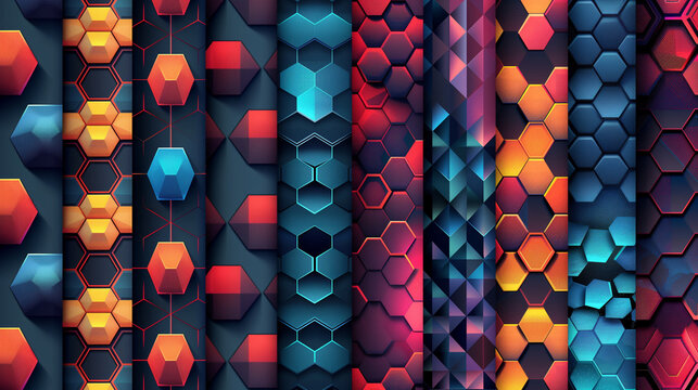 Abstract blue background with a seamless pattern of 3D cubes,Colorful Geometric Triangle Mosaic Texture Art