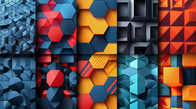 Abstract blue background with a seamless pattern of 3D cubes,Colorful Geometric Triangle Mosaic Texture Art