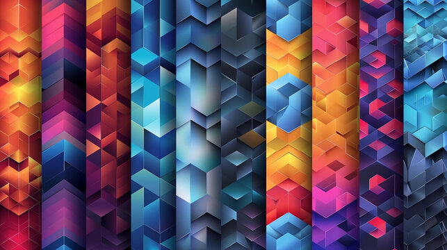 Abstract blue background with a seamless pattern of 3D cubes,Colorful Geometric Triangle Mosaic Texture Art