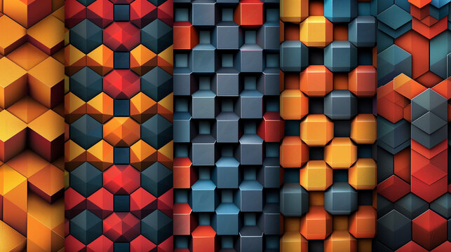 Abstract blue background with a seamless pattern of 3D cubes,Colorful Geometric Triangle Mosaic Texture Art