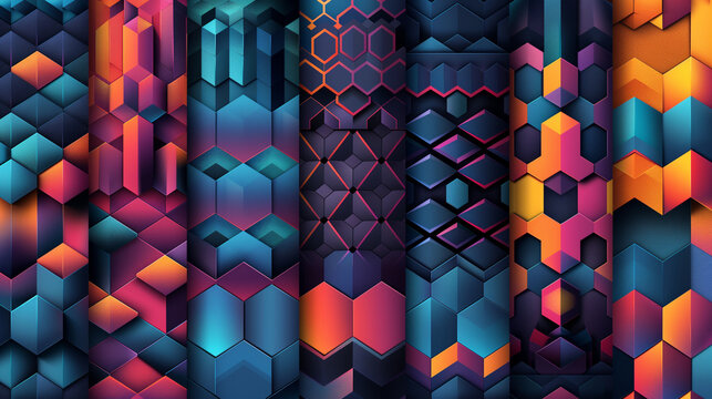Abstract blue background with a seamless pattern of 3D cubes,Colorful Geometric Triangle Mosaic Texture Art