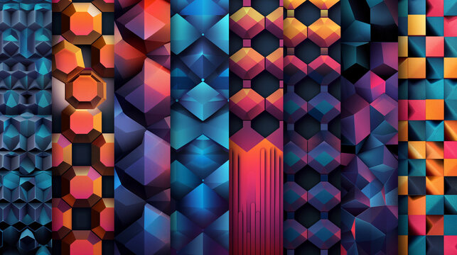 Abstract blue background with a seamless pattern of 3D cubes,Colorful Geometric Triangle Mosaic Texture Art