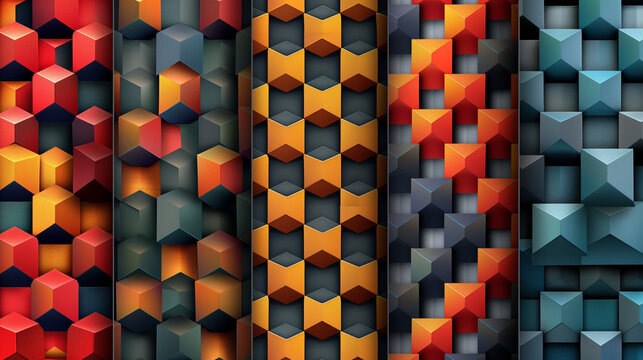 Abstract blue background with a seamless pattern of 3D cubes,Colorful Geometric Triangle Mosaic Texture Art