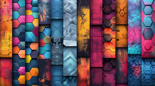 Abstract blue background with a seamless pattern of 3D cubes,Colorful Geometric Triangle Mosaic Texture Art