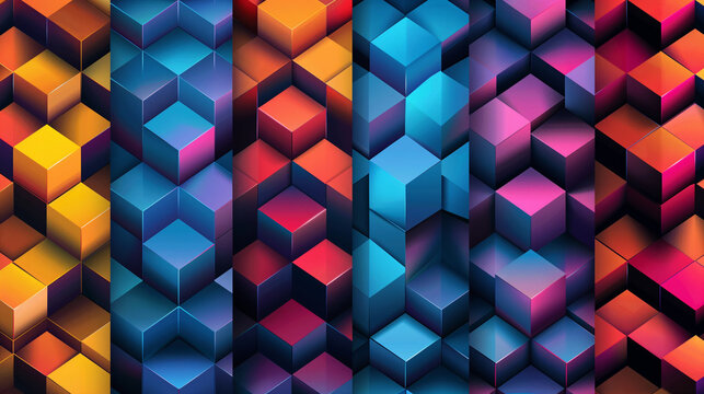 Abstract blue background with a seamless pattern of 3D cubes,Colorful Geometric Triangle Mosaic Texture Art