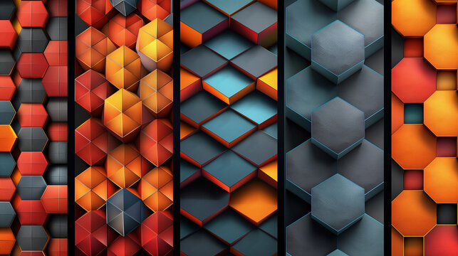 Abstract blue background with a seamless pattern of 3D cubes,Colorful Geometric Triangle Mosaic Texture Art