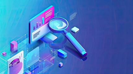 Fototapete - A computer monitor with a magnifying glass on it