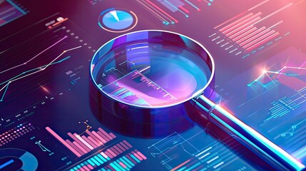 Poster - A magnifying glass is on a computer screen with many different colored lines