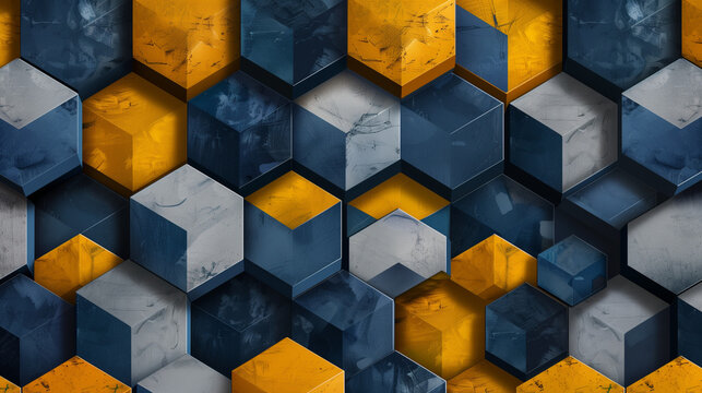 Abstract blue background with a seamless pattern of 3D cubes,Colorful Geometric Triangle Mosaic Texture Art