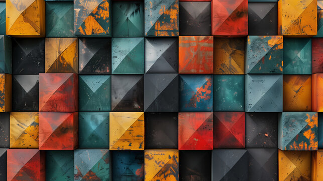 Abstract blue background with a seamless pattern of 3D cubes,Colorful Geometric Triangle Mosaic Texture Art