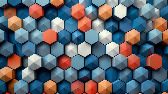 Abstract blue background with a seamless pattern of 3D cubes,Colorful Geometric Triangle Mosaic Texture Art