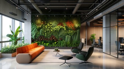 Wall Mural - Interior of green office with many different plants and vertical gardens, concept of eco friendship with business	
