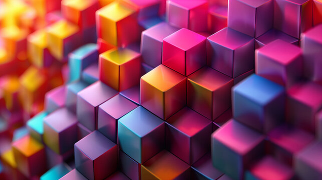 Abstract blue background with a seamless pattern of 3D cubes,Colorful Geometric Triangle Mosaic Texture Art