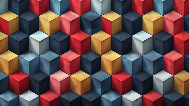 Abstract blue background with a seamless pattern of 3D cubes,Colorful Geometric Triangle Mosaic Texture Art