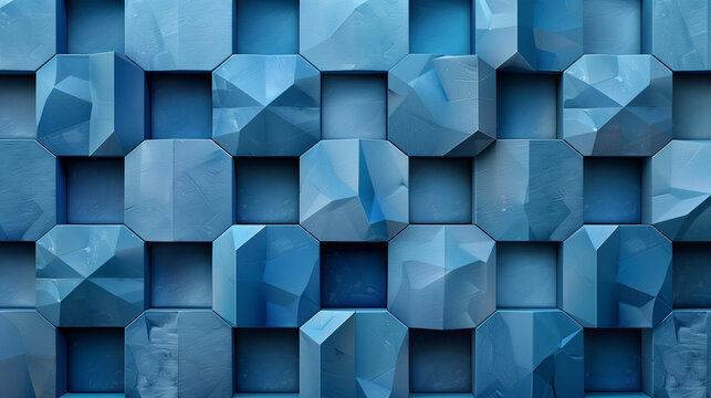 Abstract blue background with a seamless pattern of 3D cubes,Colorful Geometric Triangle Mosaic Texture Art