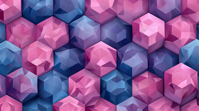 Abstract blue background with a seamless pattern of 3D cubes,Colorful Geometric Triangle Mosaic Texture Art
