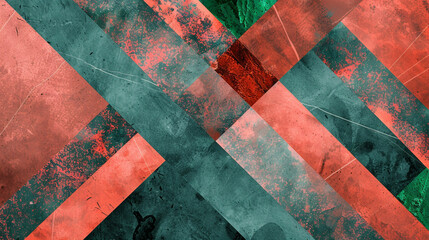 Wall Mural - Coral & emerald triangles radiate, exuding modern luxury in an abstract composition.