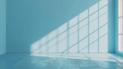 Poster - A blue room with a window and a shadow on the wall