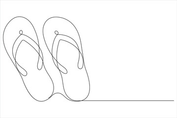 Sticker - Beach slippers continuous one line drawing of outline footwear vector