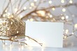 An inviting blank card with soft knitted fabric and natural pinecones