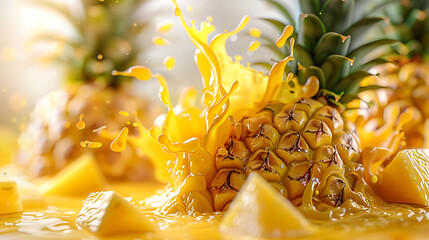 Pineapple juice splash isolated on white background