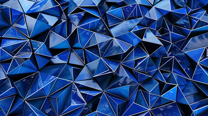 Wall Mural - Interconnected cobalt blue triangles in a modern art deco style.