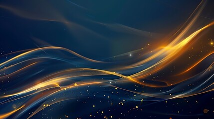 Wall Mural - abstract golden and blue oblique line design with light on dark blue background
