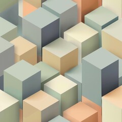 Wall Mural - Abstract Geometric Composition. Three-Dimensional Cube Array in Soft Pastel Color Palette. Generative AI