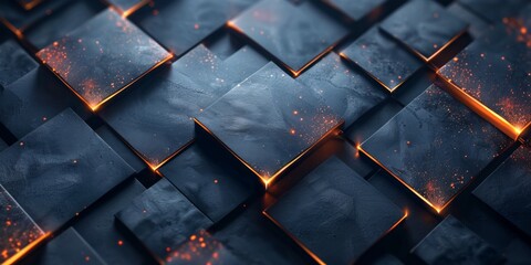 Wall Mural - A black and orange image of squares with fire in the middle
