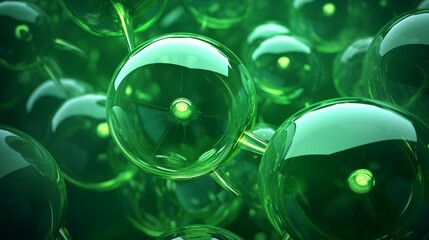 Wall Mural - illustration of green futuristic organic shiny glass blobs.