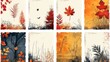 Background for mobile app page in minimalistic style with autumn elements, shapes, and plants. Modern illustration.