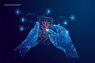 Aufkleber - Abstract digital businessman with tablet uses chatbot app. Concept of Artificial Intelligence and technology innovation in the modern business world.