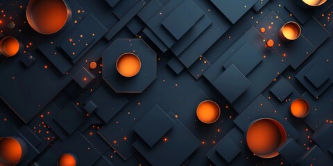 Wall Mural - A black and orange background with a lot of circles and squares