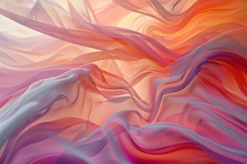 Wall Mural - Flowing Fabric Texture In Pastel Tones With Dynamic Wave Pattern. Textile Waves, Drapery Of Silk Material. Generative AI