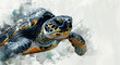 detailed hawksbill turtle graphic with watercolor splash effect for endangered marine species awareness