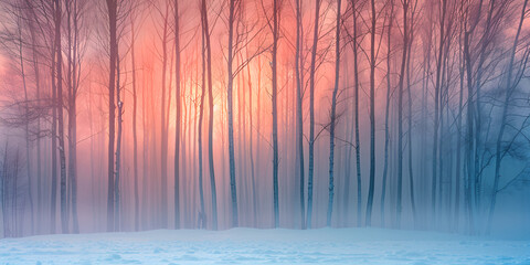 Wall Mural - Trees with sunset in the middle of them in a forest