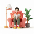 © Leandro - Ilustração de umm homem lendo um livro no sofá