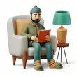 © Leandro - Ilustração de umm homem lendo um livro no sofá