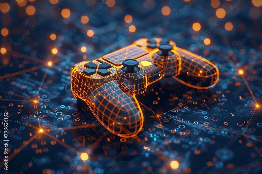 Polygame Controller digital yellow Low Poly wireframe game controller, ai in gaming ...