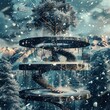 Winter Music Collage, Surreal Trendy Contemporary Poster, Snowing Music Concept, Sounds of Nature