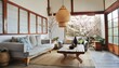 Harmony in Contrast: Rustic Japandi Interior Design for a Modern Living Room