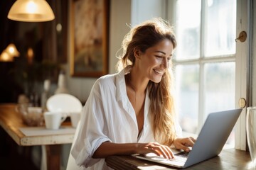 Woman laptop computer working.