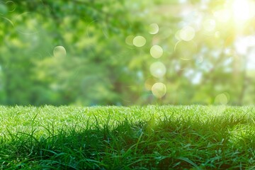 Wall Mural - Nature green grass with bokeh background. generative ai.